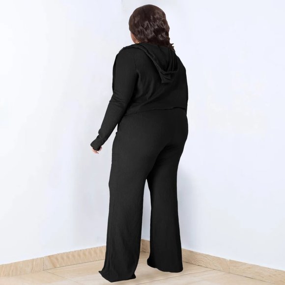 Plus Size Casual Solid Color Plus Size Pit Vest Jacket Pants Three-Piece Set - Picture 2 of 13